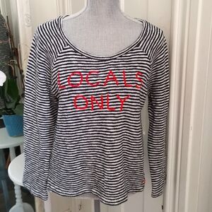 Sundry "Locals Only" embroidered Striped Nauticalcoastaldenim sweater.Size 1 EUC